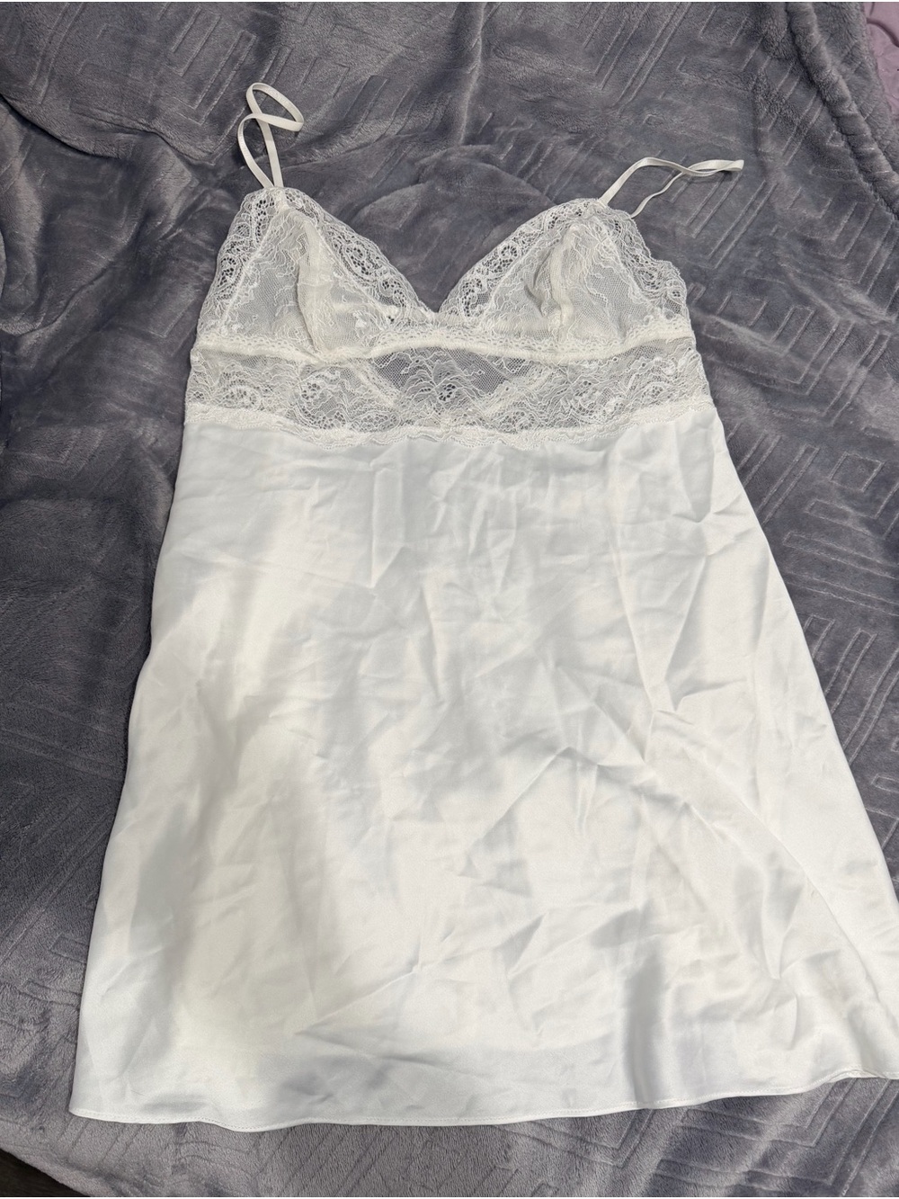 White Lace-Trim Satin Chemise Slip